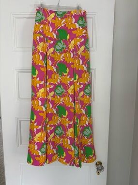 ME+EM Pink Floral Maxi Skirt with Yellow and Green Accents